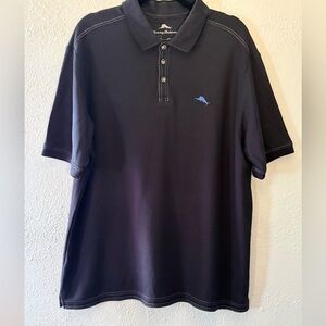 Tommy Bahama Black Supima Cotton XL Short Sleeve Polo Shirt Blue Marlin Logo